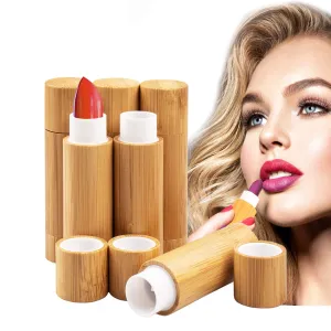 6Pcs Bamboo Empty Lipstick Tubes, MERYSAN 5.5g Refillable DIY Lip Balm Tube Containers, Cosmetic Lipstick Lip Gloss Deodorant Case Holder For Women Girls Makeup 6Pcs