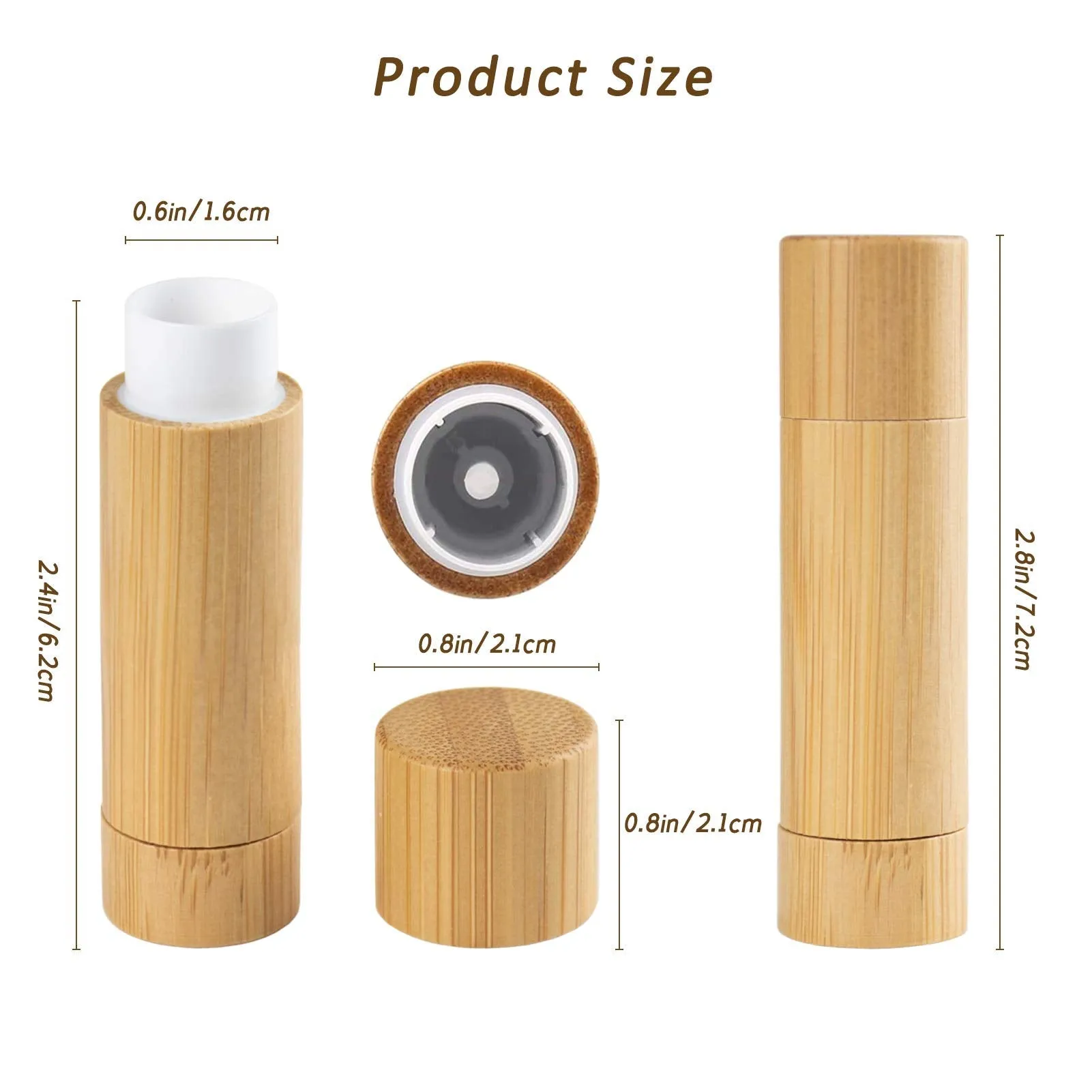 6Pcs Bamboo Empty Lipstick Tubes, MERYSAN 5.5g Refillable DIY Lip Balm Tube Containers, Cosmetic Lipstick Lip Gloss Deodorant Case Holder For Women Girls Makeup 6Pcs