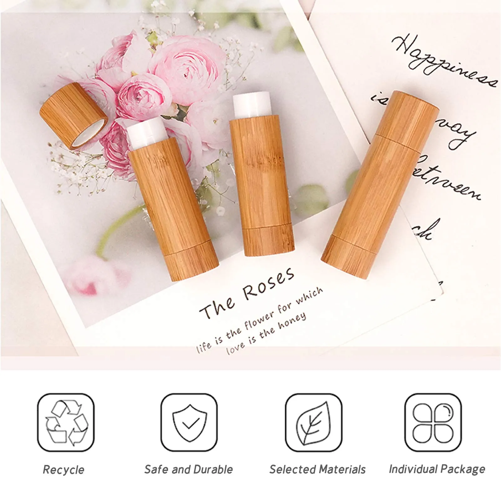 6Pcs Bamboo Empty Lipstick Tubes, MERYSAN 5.5g Refillable DIY Lip Balm Tube Containers, Cosmetic Lipstick Lip Gloss Deodorant Case Holder For Women Girls Makeup 6Pcs