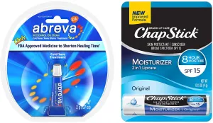 Abreva (Single 2g Tube) Cold Sore Healing Cream   Chapstick Moisturizer (1 Stick) Ultra-Hydrating Lip Balm Lip Care Package