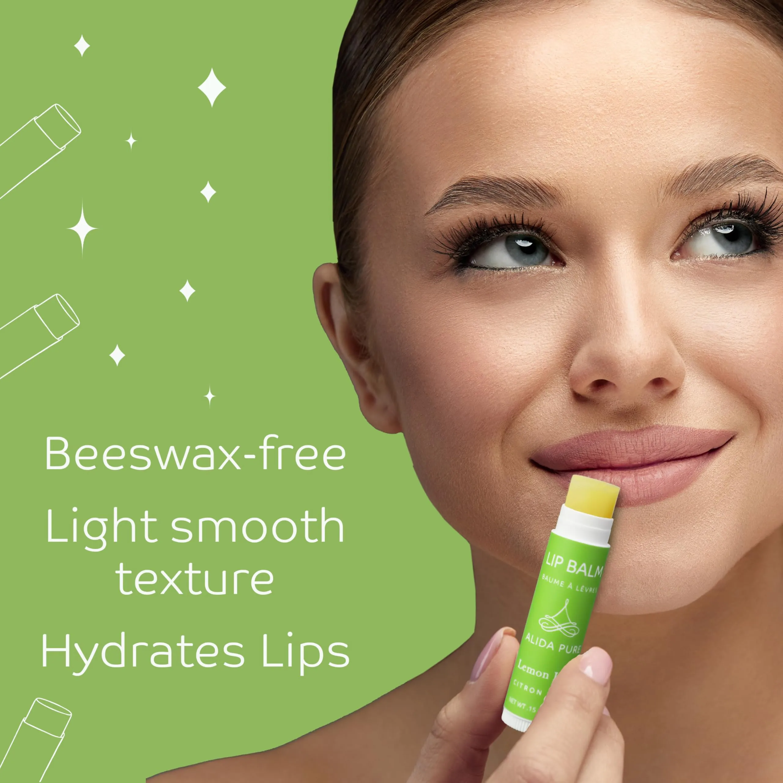 ALIDA PURE Lemon Lime Lip Balm Collection, Vegan Lip Balm Set, Bees Wax Free, Avocado Oil, Organic Jojoba Oil, Vitamin E, Moisturizer For Dry Cracked Lips, 3 Tubes of Lip Balm per Set