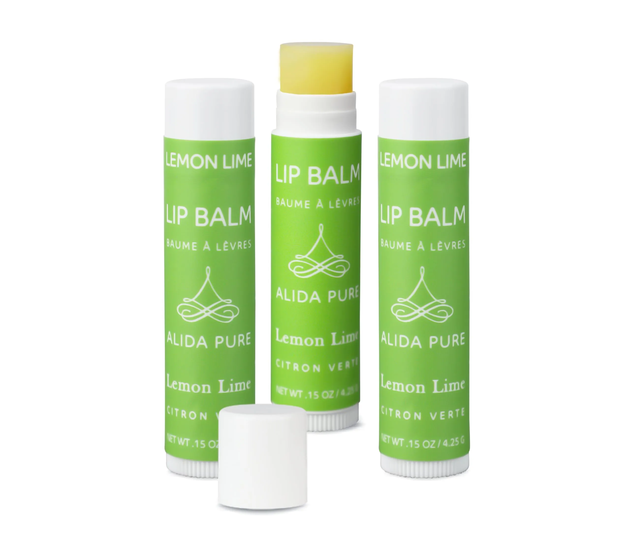 ALIDA PURE Lemon Lime Lip Balm Collection, Vegan Lip Balm Set, Bees Wax Free, Avocado Oil, Organic Jojoba Oil, Vitamin E, Moisturizer For Dry Cracked Lips, 3 Tubes of Lip Balm per Set