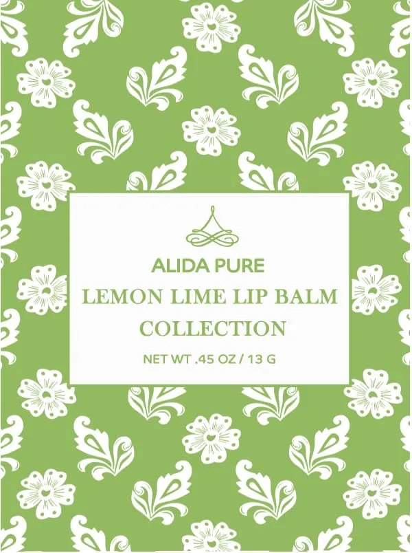 ALIDA PURE Lemon Lime Lip Balm Collection, Vegan Lip Balm Set, Bees Wax Free, Avocado Oil, Organic Jojoba Oil, Vitamin E, Moisturizer For Dry Cracked Lips, 3 Tubes of Lip Balm per Set