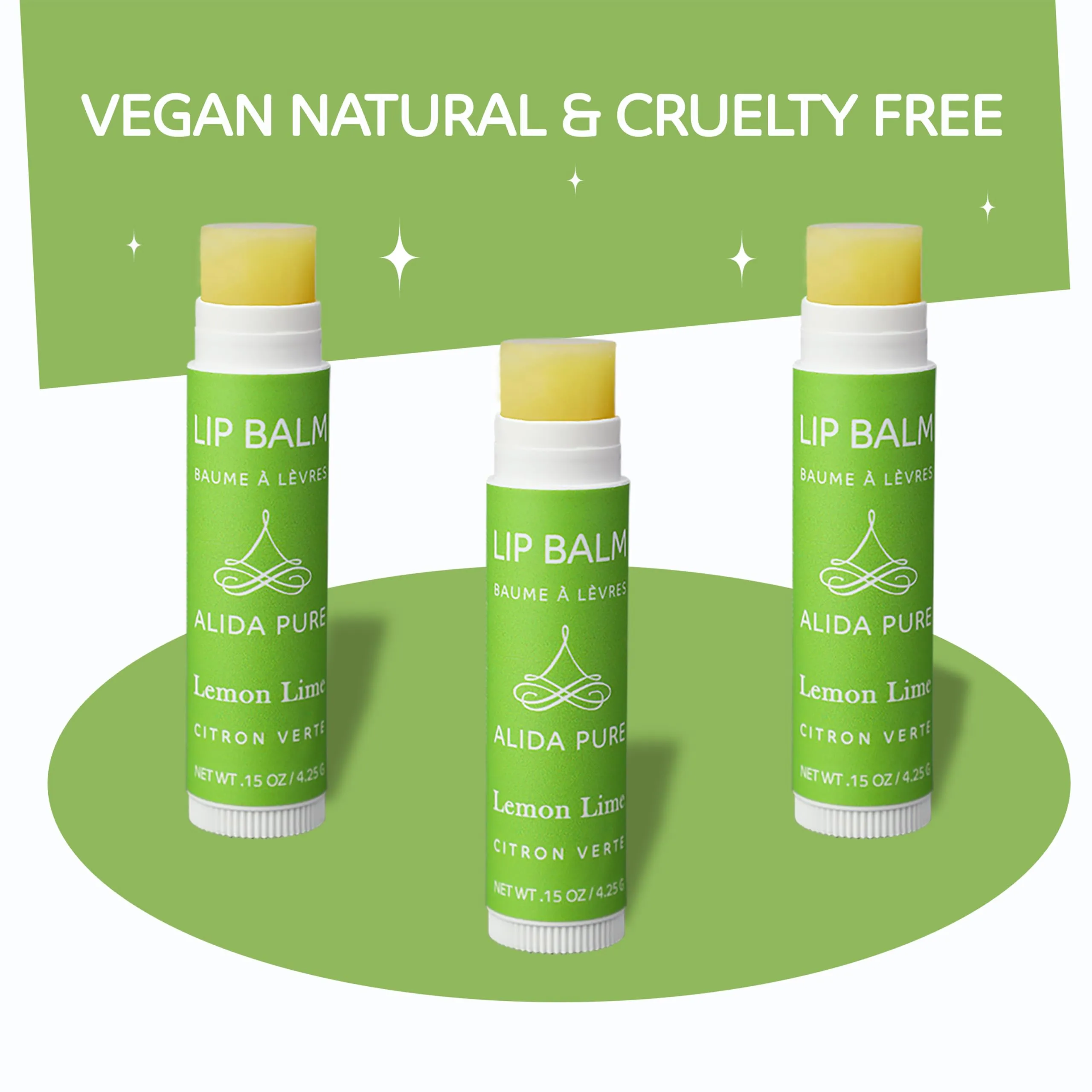 ALIDA PURE Lemon Lime Lip Balm Collection, Vegan Lip Balm Set, Bees Wax Free, Avocado Oil, Organic Jojoba Oil, Vitamin E, Moisturizer For Dry Cracked Lips, 3 Tubes of Lip Balm per Set