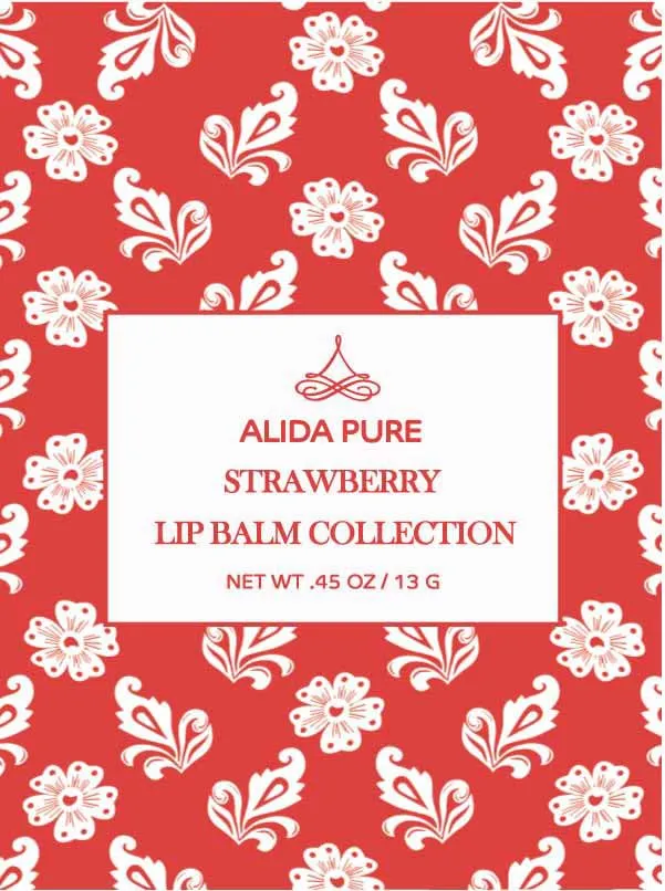 ALIDA PURE Strawberry Lip Balm Collection, Vegan Lip Balm Set, Beeswax Free, with Avocado Oil, Organic Jojoba Oil, and Vitamin E, Natural Moisturizer for Dry, Chapped Lips, 3 Tube Set