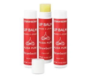 ALIDA PURE Strawberry Lip Balm Collection, Vegan Lip Balm Set, Beeswax Free, with Avocado Oil, Organic Jojoba Oil, and Vitamin E, Natural Moisturizer for Dry, Chapped Lips, 3 Tube Set