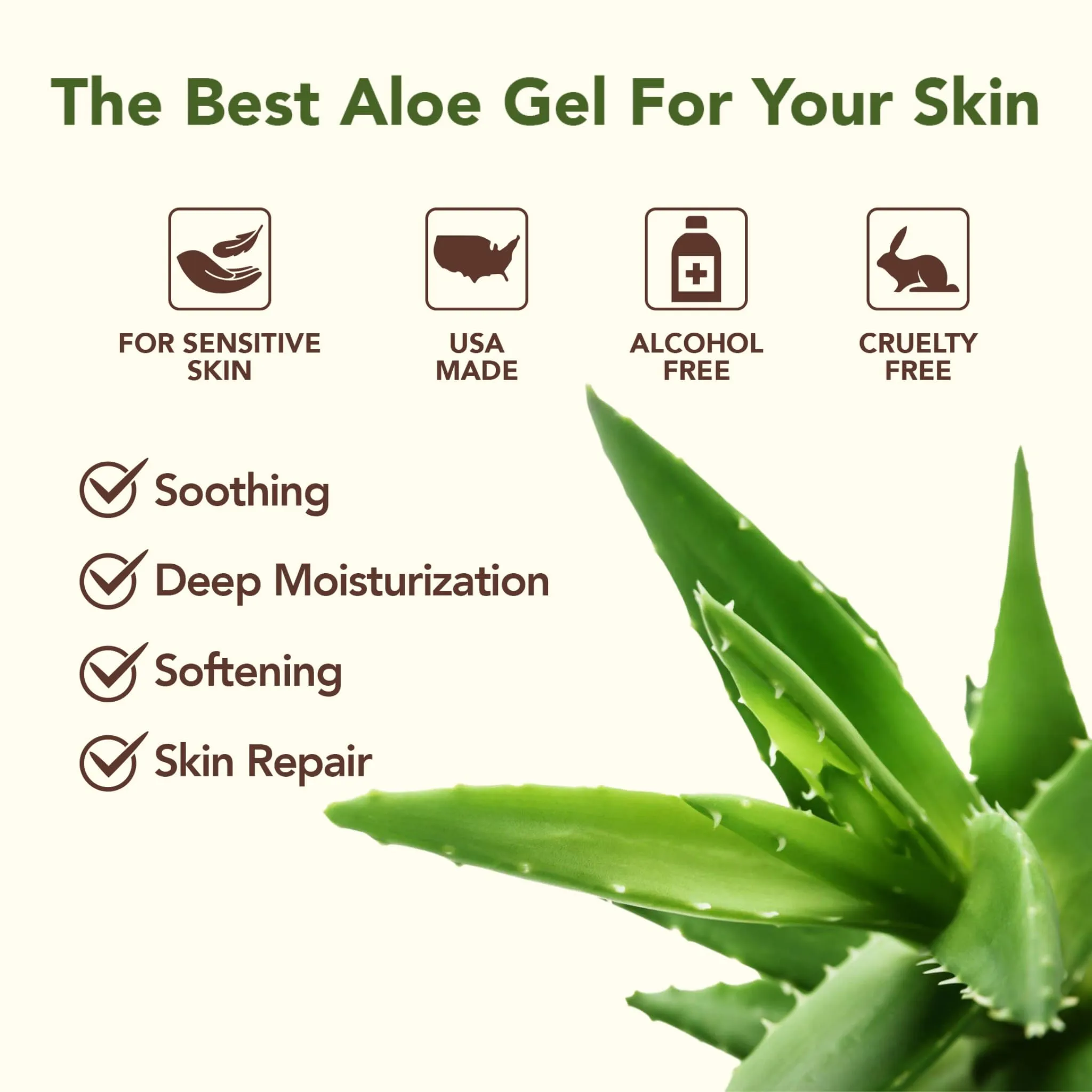 Aloe Vera Gel For Face & Hair Care, Freshly Cut 100% Pure Aloe - Premium Quality, USA Grown, Vegan, Unscented - Natural Sunburn Relief, Skin Care, Face & Hair Care