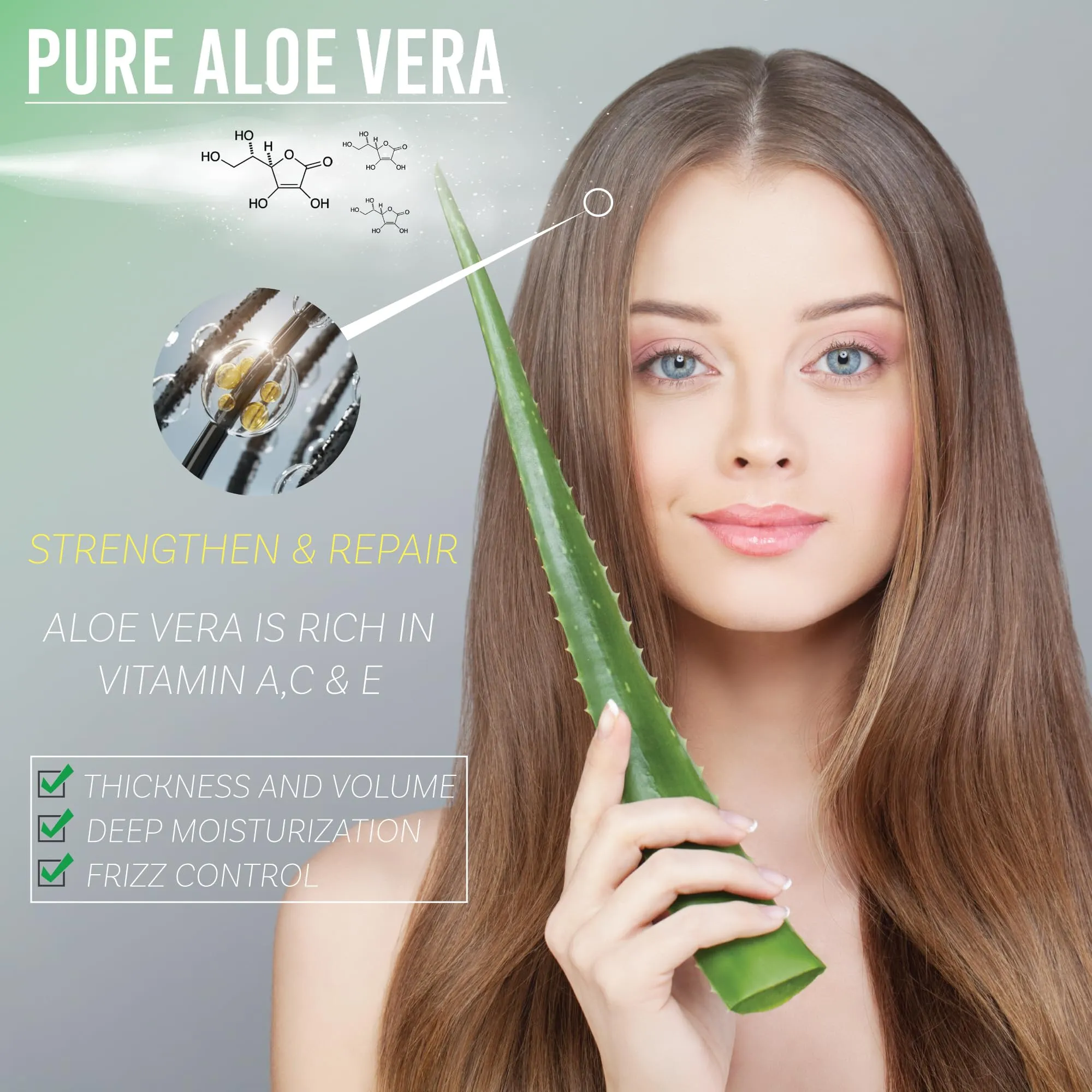 Aloe Vera Gel For Face & Hair Care, Freshly Cut 100% Pure Aloe - Premium Quality, USA Grown, Vegan, Unscented - Natural Sunburn Relief, Skin Care, Face & Hair Care