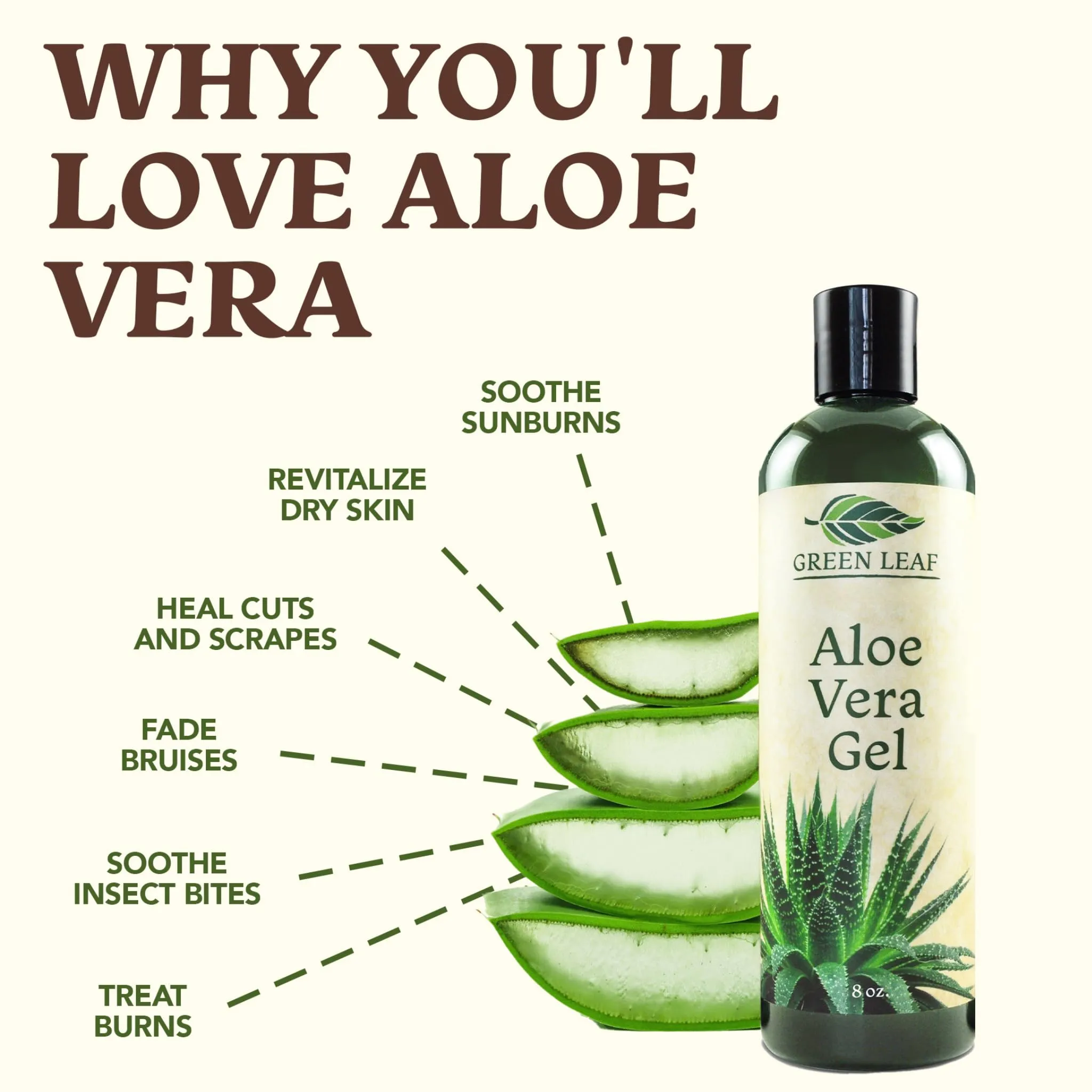 Aloe Vera Gel For Face & Hair Care, Freshly Cut 100% Pure Aloe - Premium Quality, USA Grown, Vegan, Unscented - Natural Sunburn Relief, Skin Care, Face & Hair Care