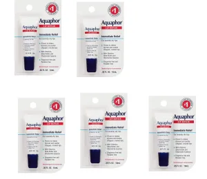 Aquaphor Lip Repair Ointment - Long-lasting Moisture to Soothe Dry Chapped Lips - .35 fl. oz Tube, 5 Pack