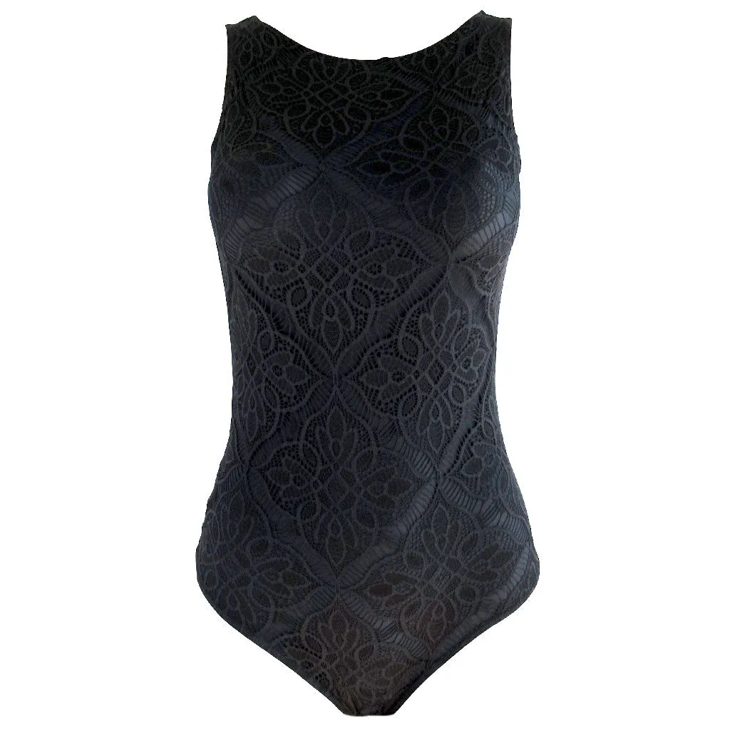 Cia Maritima Black Lace One Piece Swimsuit