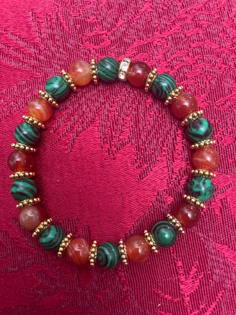 Combination of Red Carnelian Natural Stone Beads and Malachite Natural Stone