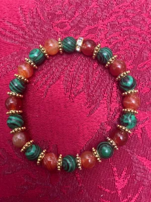 Combination of Red Carnelian Natural Stone Beads and Malachite Natural Stone