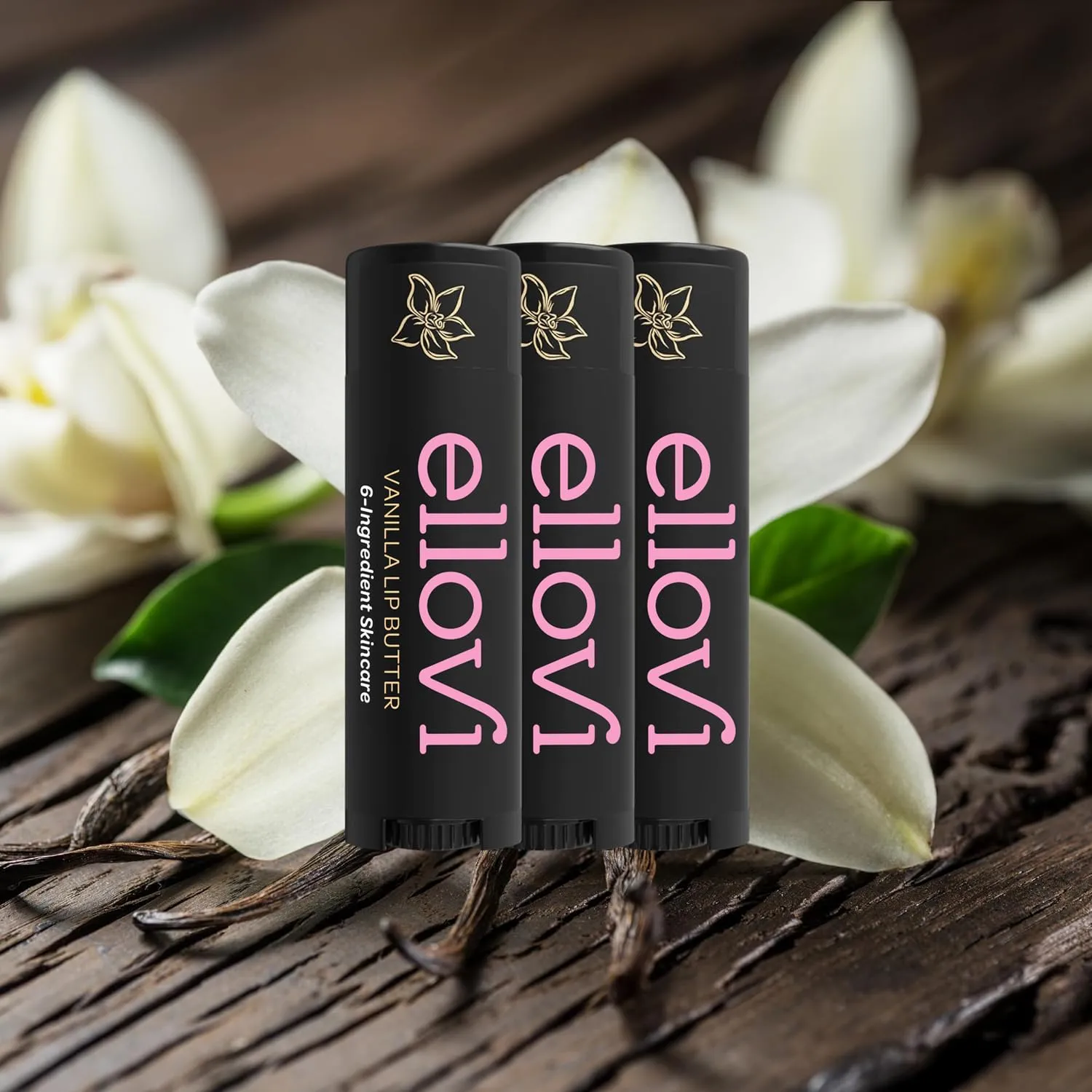 Ellovi Natural Lip Butter Lip Balm - Vanilla - Pure Enough to Eat - Made With Just 6 Vegan Ingredients - 100% Natural & Organic Moisturizing Lip Care for All Day Hydration (3-Pack)
