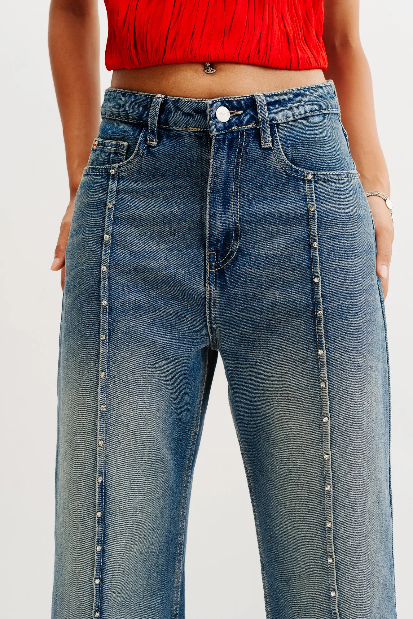 Embellished Straight Indie Jeans