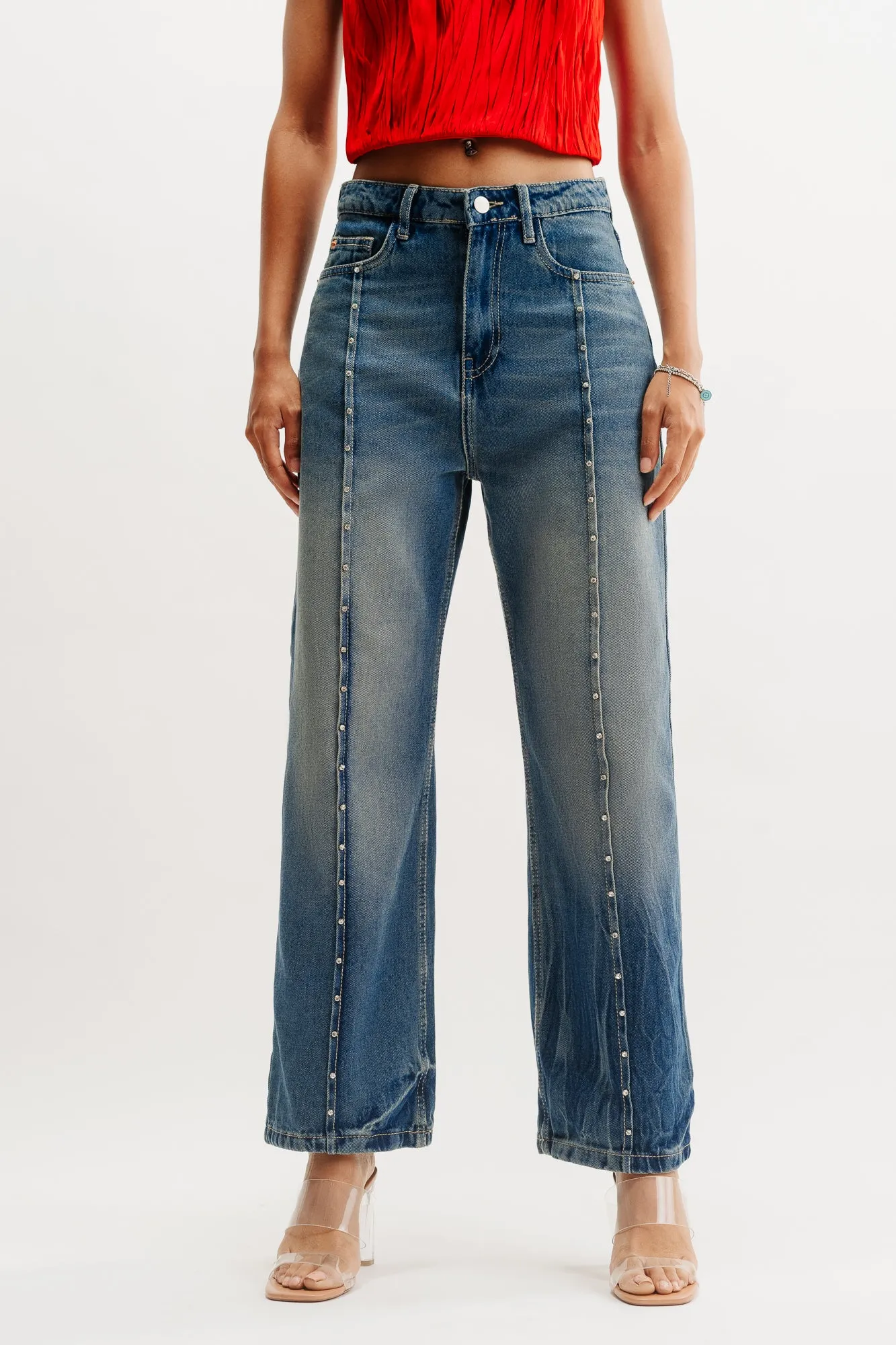 Embellished Straight Indie Jeans