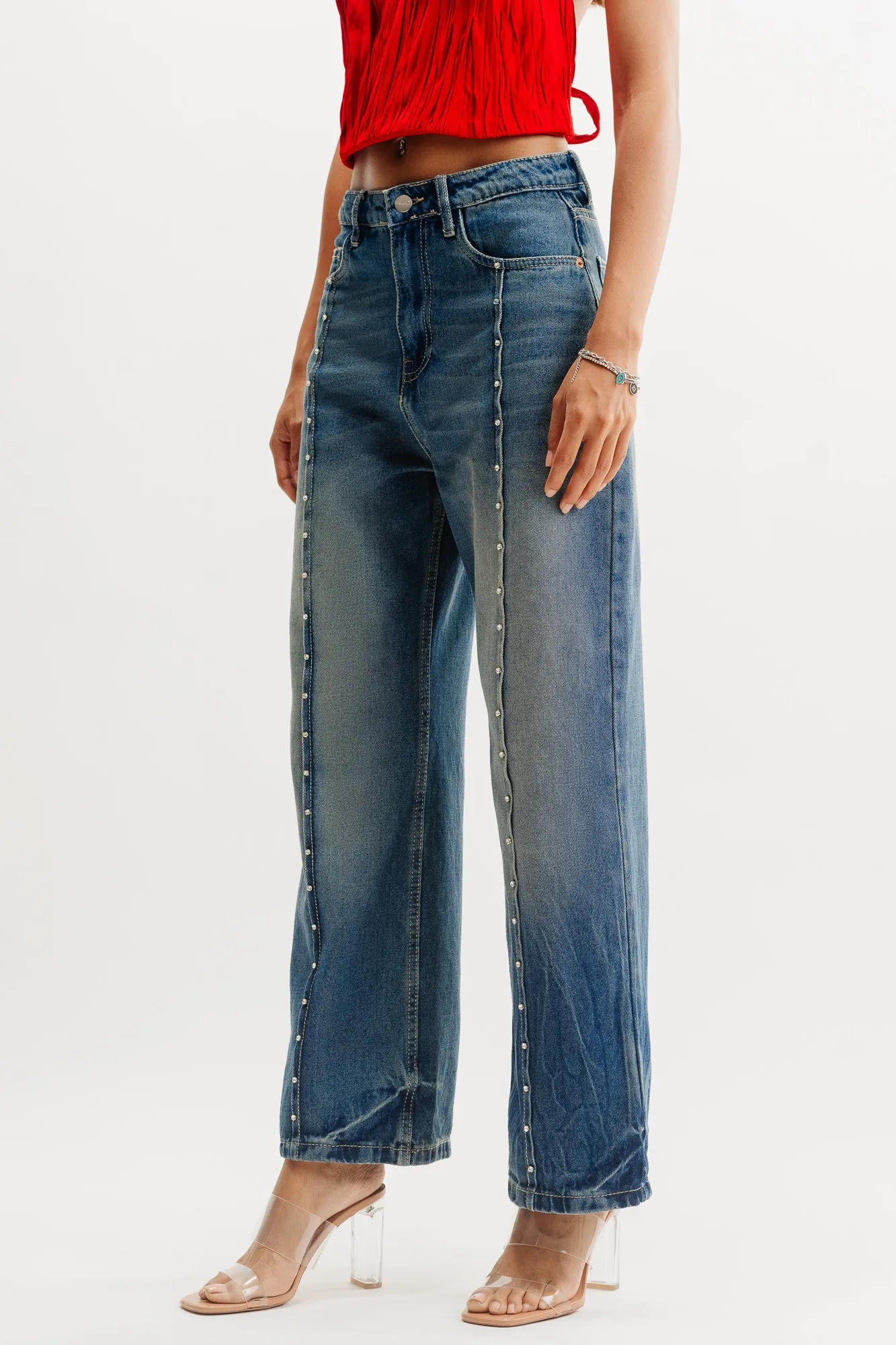 Embellished Straight Indie Jeans