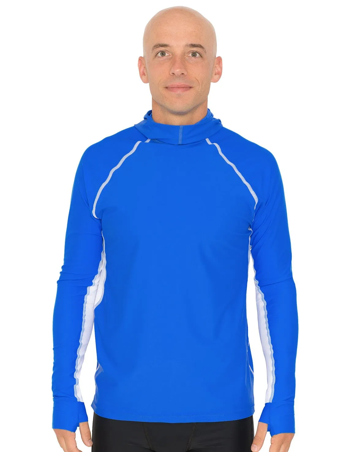 Men's Snorkel Hoodie Long Sleeve Rash Guard - Royal/White