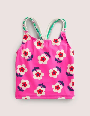 Patterned Tankini Top-Tickled Pink Daisy