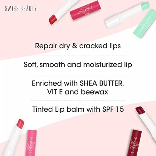 Swiss Beauty Moisturizing Lip Balm | Non Sticky Lip Balm For Dry And Chapped Lips| Enriched With Vitamin E And Shea Butter| With 12 Hrs Moisturization | Shade- Cherry Pop, 4.5G|