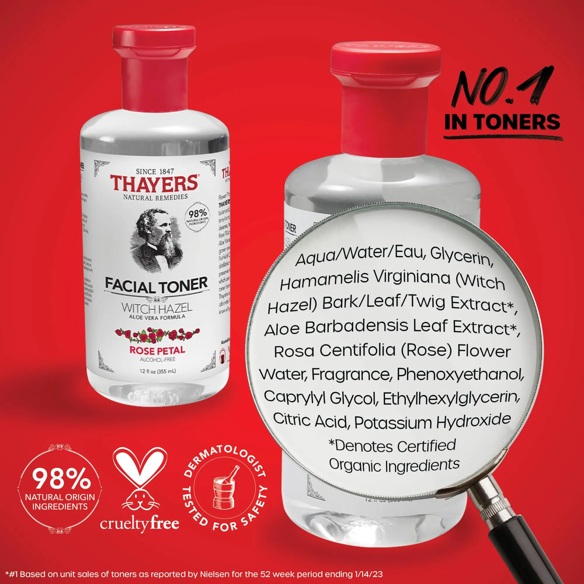 Thayers Alcohol-Free Rose Petal Witch Hazel Facial Toner for Glowing Skin, Soothing, Hydrating, Refreshing Toner for Normal and Combination Skin with Enlarged Pores, 355ml